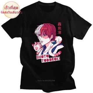 ผ้าฝ้ายคอกลมเสื้อยืดแขนสั้น ผ้าฝ้าย พิมพ์ลายการ์ตูนอนิเมะ My Hero Academia Shoto Todoroki With A Kitten Cat สําหรับผู้ชา