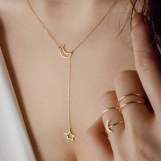 Hollow Moon Star Pendant Gold Silver Color Necklace Fashion Simple Sparkling Clavicle Chain Women Wedding Jewelry Party Gift