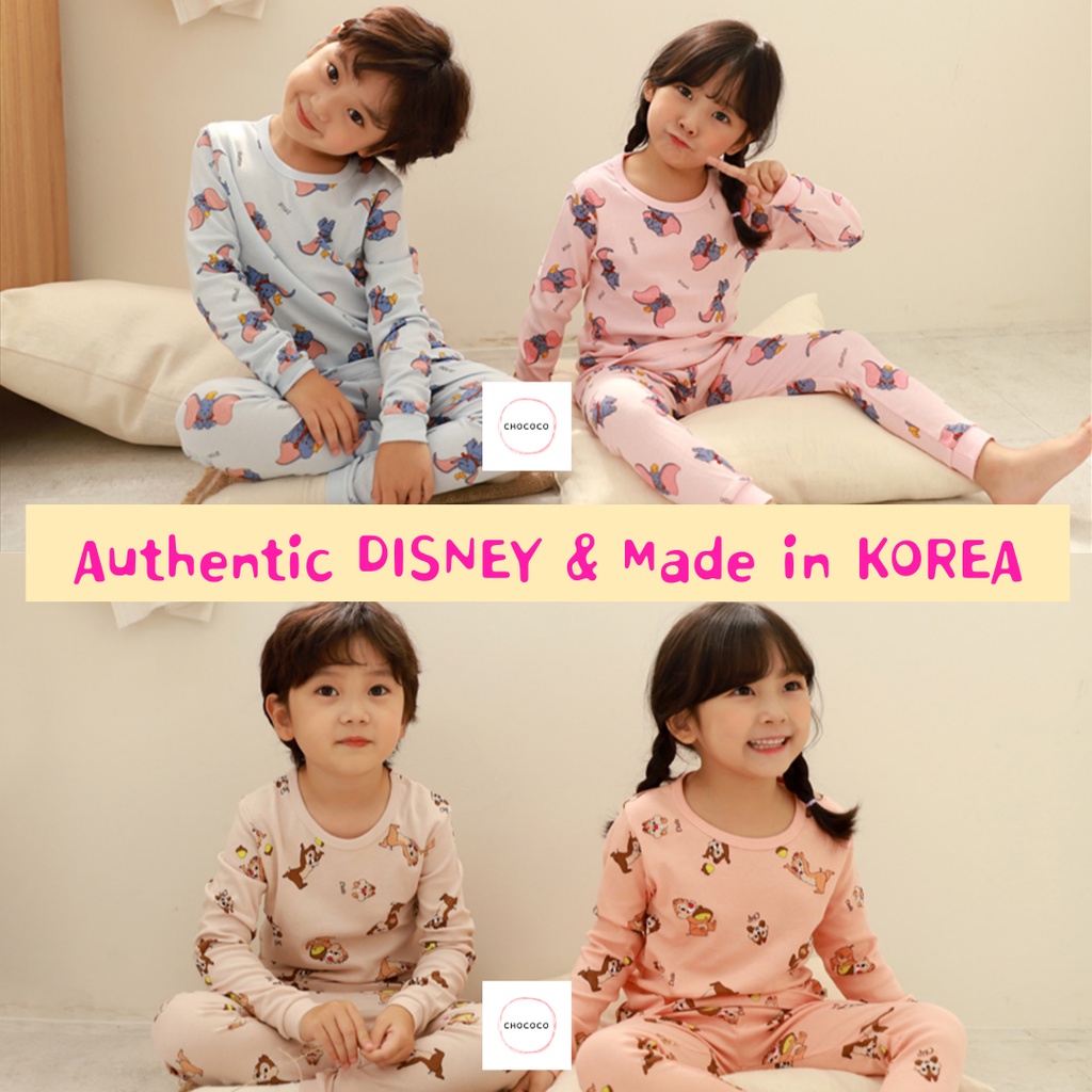 [เกาหลี]🇰🇷 ของแท้ Disney_Made in Korea เด็กทารกชุดนอนชุดแขนยาวเสื้อผ้าในร่ม HomewearDumbo Chip & Dal