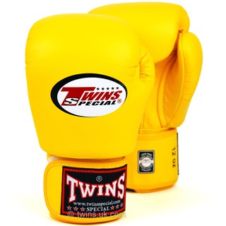 นวมซ้อมชกมวย ทวินส์ สเปเชี่ยล เมจิคเทป สีเหลือง 8,10,12,14,16 ozหนังแท้ Twins special Boxing Gloves BGVL-3 ฺYellow