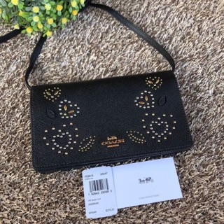 HAYDEN FOLDOVER CROSSBODY CLUTCH WITH HEART BANDANA RIVETS (COACH F55615) BLACK/MULTI/IMITATION GOLD