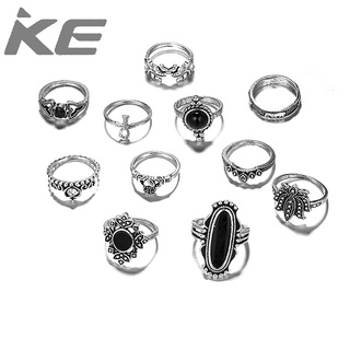 11-piece set of black gemstone diamond flower love animal alloy ring for girls for women low