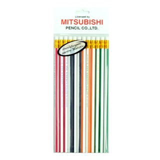 ดินสอไม้ สีดำ HB แพ็ค12แท่ง ตรา Mitsubishi Pencil