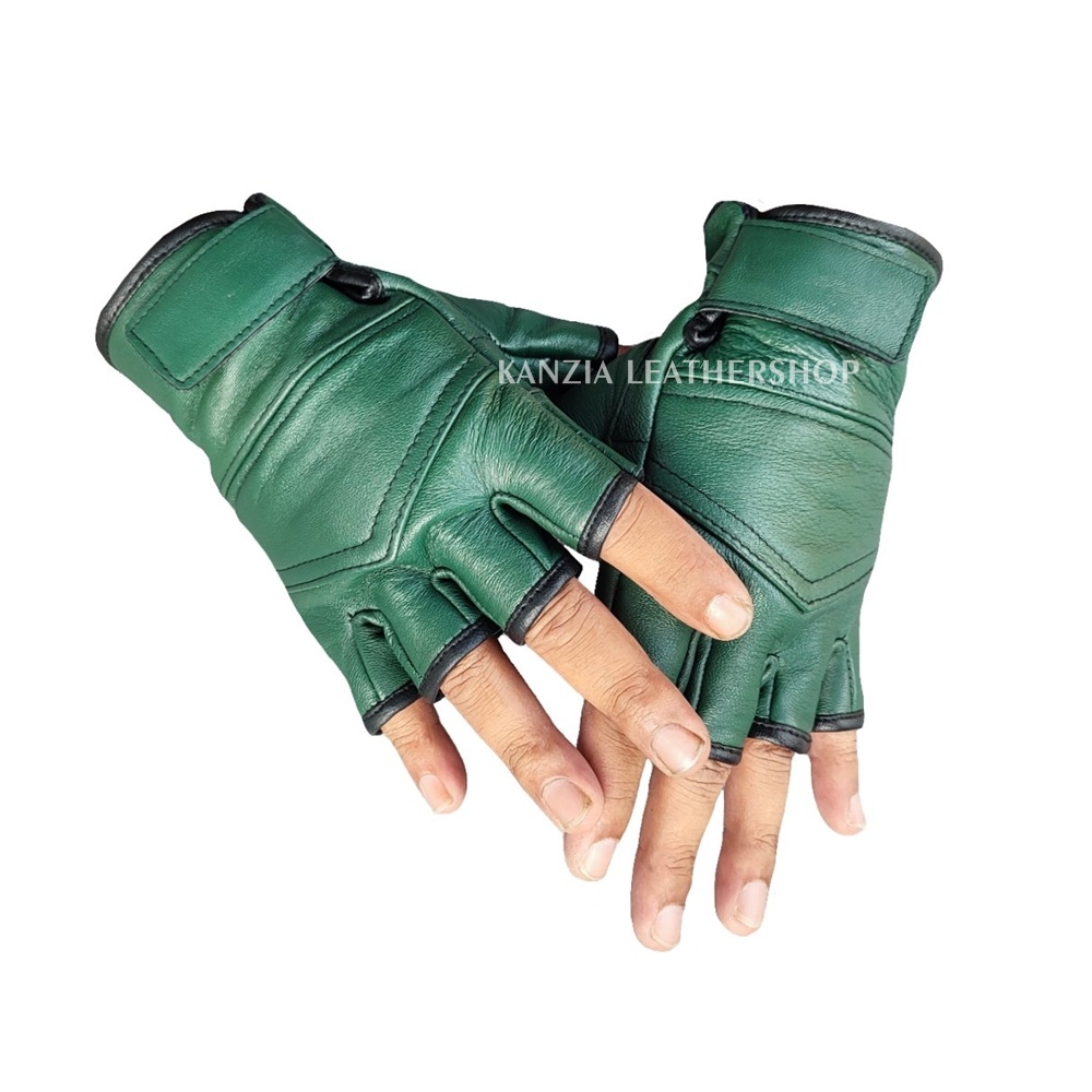 ถุงมือหนังรถจักรยานยนต์ครึ่งนิ้ว Kanzia Leathershop Yana Gloves - รูปที่ 2