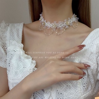 1347 Super fairy beauty choker ลูกไม้สีขาวสายคล้องคอญี่ปุ่นและ Hansen ดอกไม้ collar bone chain เครื่องประดับหญิง