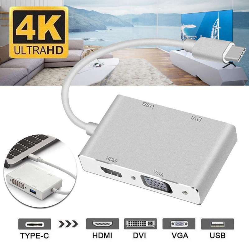 ลดราคา 4 in1 USB 3.1 Type C to HDMI+VGA+DVI+USB3.0 Female Adapter #ค้นหาเพิ่มเติม สายต่อจอ Monito HDMI High Speed HDTV Lightning