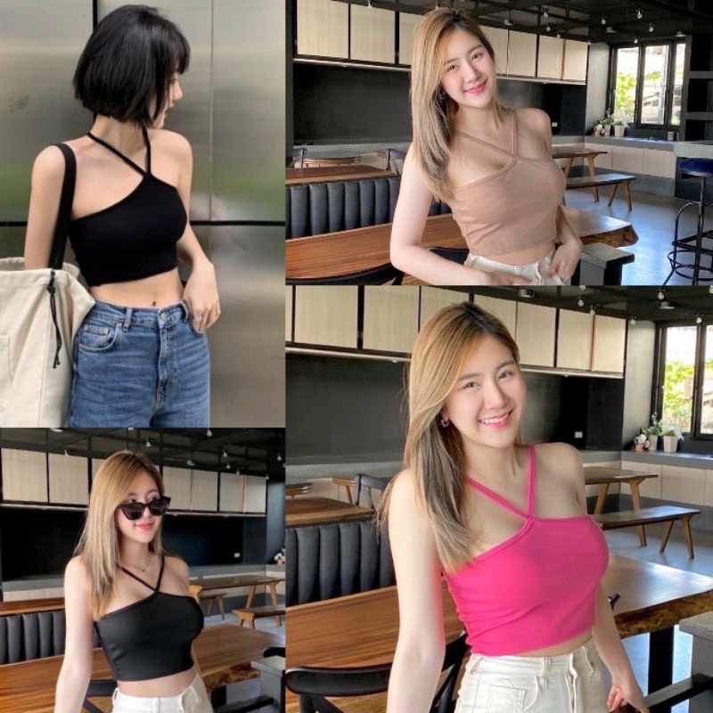 🫦CK99Shop🫦เสื้อสายเดี่ยว เสื้อสายฝอ ไขว้หน้า♥️ผ้ายืดเยอะ+นิ่ม♥️จะอดใจไหวเหรอ💕 เสื้อครอป เกาะอก KFC P