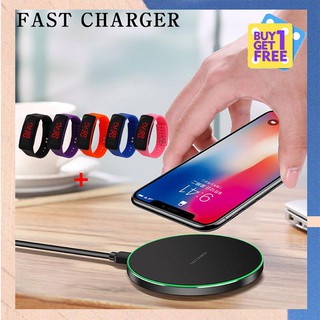 10W Qi Wireless Charger Fast Charging Pad Compatible with iPhone Xs MAX Galaxy Huawei S9 S8 P20 P30 With free led watch