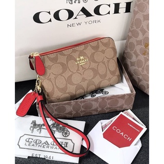 พร้อมส่ง กระเป๋าคล้องมือ2ซิบ Coach bag wallet พร้อมกล่อง โค้ช