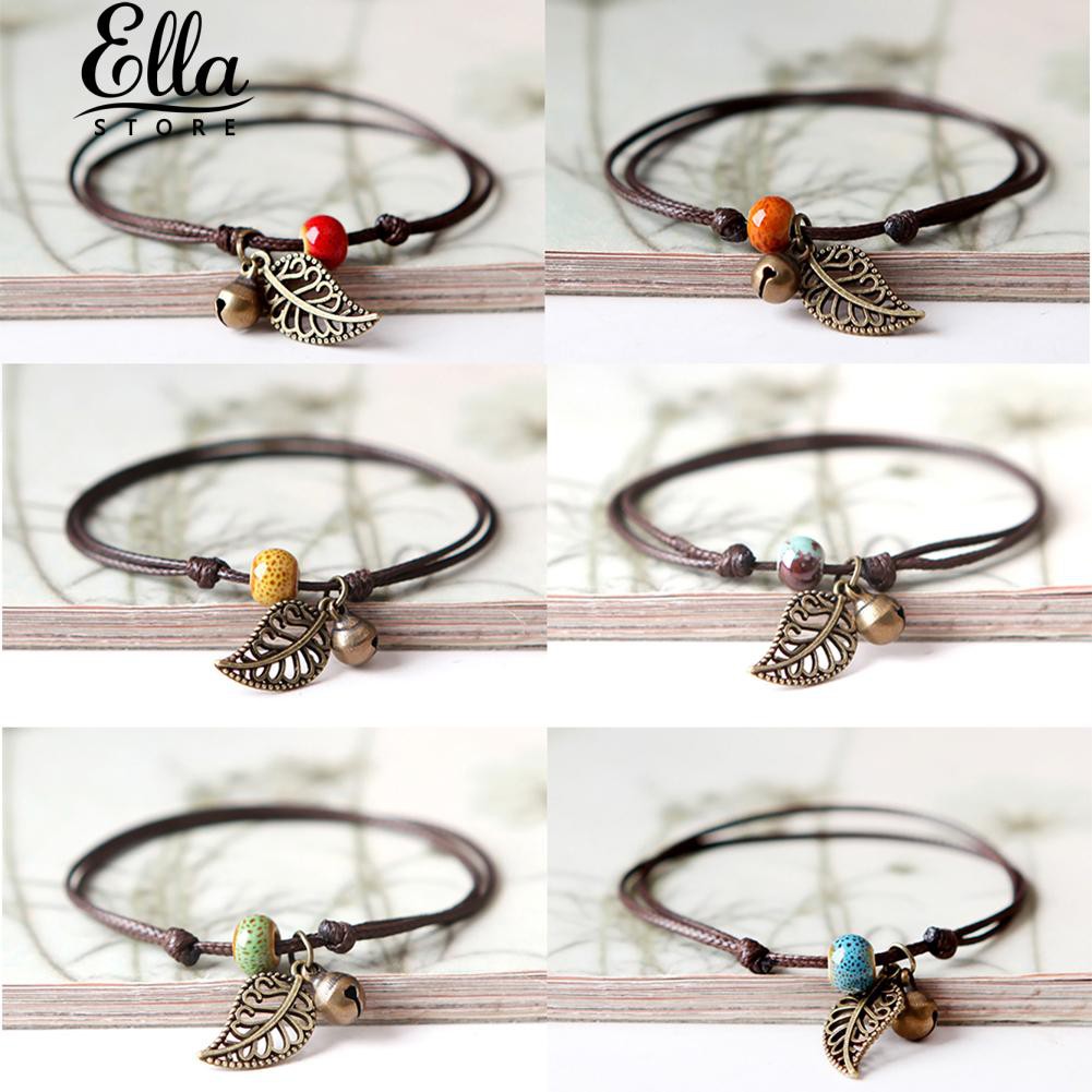 สร้อยข้อมือลูกปัดคริสตัลโซ่กลมจี้เหลี่ยม Vintage Leaf