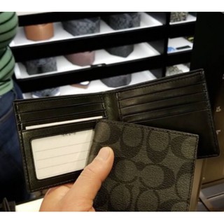 พร้อมส่ง แท้ 🇺🇸💯% New Coach กระเป๋าสตางค์ ผู้ชาย รุ่น ID BILLFOLD WALLET IN SIGNATURE CANVAS F66551 CHARCOAL