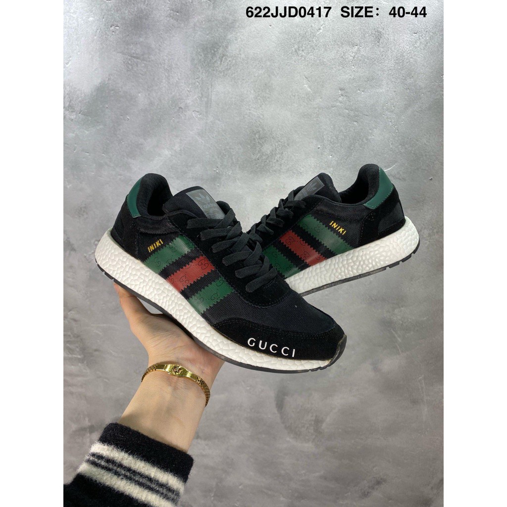 Gucci x adidas Iniki Runner Boost fashion shoes series "black green red".13 | Shopee Thailand