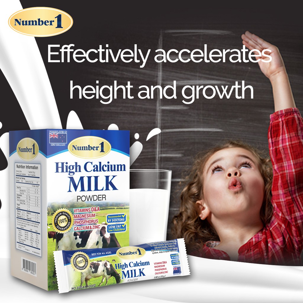 นมผงแคลเซียมสูง High Calcium Milk Number One 1 กล่อง x 15 ซอง x 25 กรัม นัมเบอร์วัน Number One นมผงไฮแคลเซียม