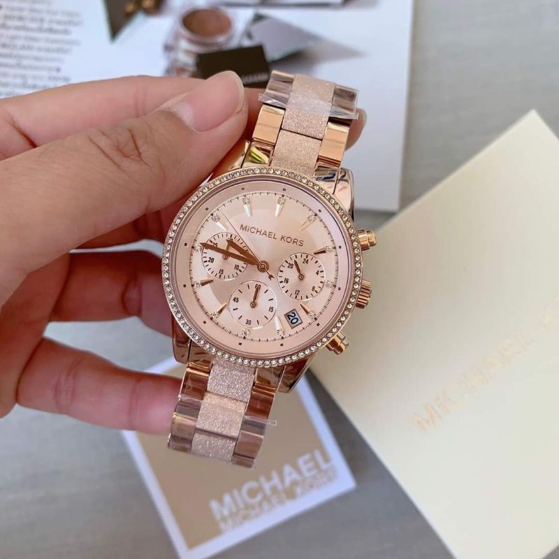 Mk 6598 Michael Kors Ritz Rose Gold Tone Chronograph Ladies Watch