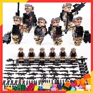 6PCS เลโก้ SWAT กองทัพทหาร WW2 Minifigures ชุดตัวต่อของเล่นของเล่นเลโก้บล็อกอาคารกองกำลังพิเศษทหารอิฐตัวเลขอาวุธสร้างอิฐของเล่นเด็กของเล่นสำหรับเด็กผู้ชายเด็กผู้หญิงใช้ได้กับทุกยี่ห้อ