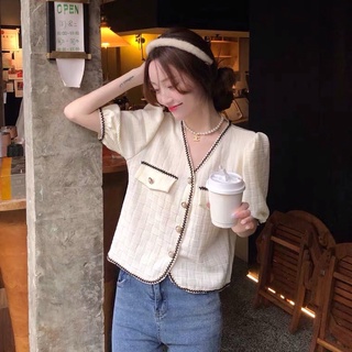 MYGRILSHOP.TH👑👑เสื้อถักคอวีกระดูมH318