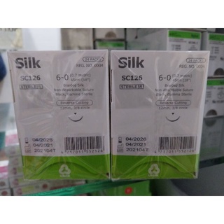 ไหม Silk 6/0 ความยาว 45 cm. 12mm. 3/8 ( 1 กล่อง 24 เส้น) พร้อมส่งค่ะ
