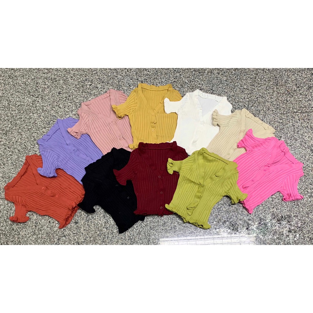 SBS(เอสบีเอส) ครอปท็อปกระดุมหน้า ระบายคลื่น 10 สี ให้เลือก #8