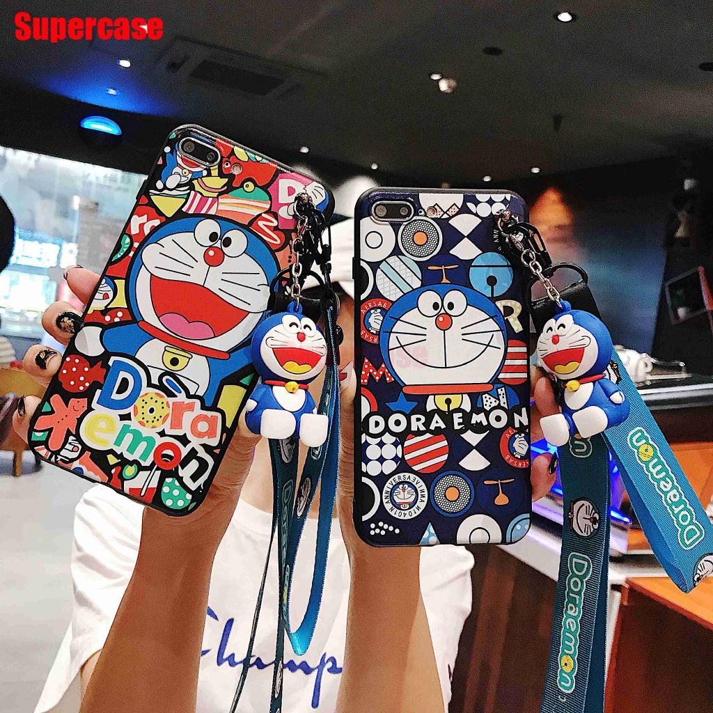 OPPO F5 A71 F1s A39 A57 A37 Neo 9 A7 A5s Case Doraemon Cartoon Cute Soft Silicone TPU Lanyard + Strap Cover