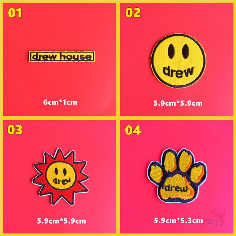 ☸ Drew House - แผ่นสติกเกอร์แฟชั่น ลาย Justin Bieber มีกาวในตัว ☸ แผ่นแพทช์รีดติดเสื้อ สําหรับตกแต่งเสื้อผ้า กระเป๋า 1 ชิ้น