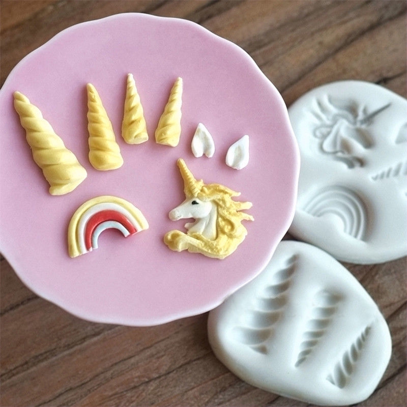 3D Unicorn ซิลิโคน Mould Fondant ช็อกโกแลตเค้กตกแต่ง Sugarcraft แม่พิมพ์อบ