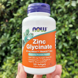 ซิงค์ Zinc Glycinate 30 mg 120 Softgels (Now Foods®)