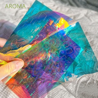 Aroma สติ๊กเกอร์กระดาษแก้วฟอยล์สีลูกกวาดสําหรับตกแต่งเล็บ