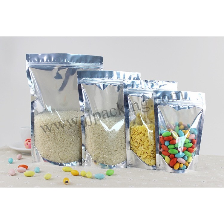 {ขายเท ปิดกิจการ}13x20+4 ซม. ถุงหน้าใสหลังเงิน ซิปล็อค ตั้งได้  (แพ็ค 50 ใบ)