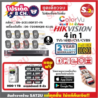 ชุดกล้องวงจรปิด ดูผ่านมือถือ 8CH  Hikvision ภาพสี 24 ชั่วโมง บันทึกเสียงได้  จัดส่งไว พร้อม HDD 1 TB