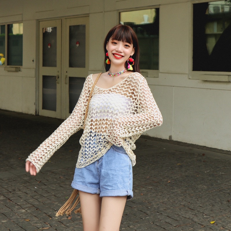 เสื้อคลุมถักลูกไม้ลายหัวใจ เสื้อคลุมบิกินี่