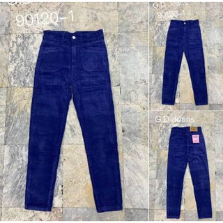 G.D.Jeans รุ่น 90120-1#กางเกงขายาวผ้าลูกฟูกตัวใหม่ยืดได้เอวสูงทรงกระบอกเล็กสีน้ำเงินเข้มทรงเรียบ