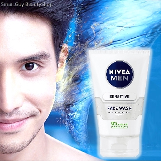 NIVEA MEN Sensitive Face Wash Gently Removes Impurities Soap Free 0% Alcohol 100ml.  คลีนซิ่งโฟมทำความสะอาดผิวหน้าผู้ชาย