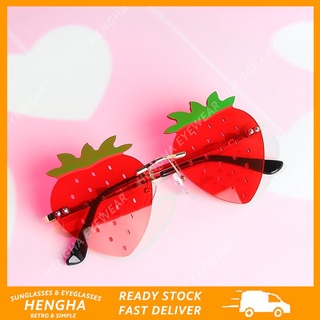 (HENGHA) Ins Style แว่นตากันแดด สตรอเบอร์รี่ สีแคนดี้ ไร้กรอบ