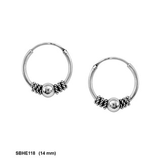 SILVER THAI  sterling silver bali hoop earrings 14 mm ต่างหูบาหลีแบบห่วง14mm