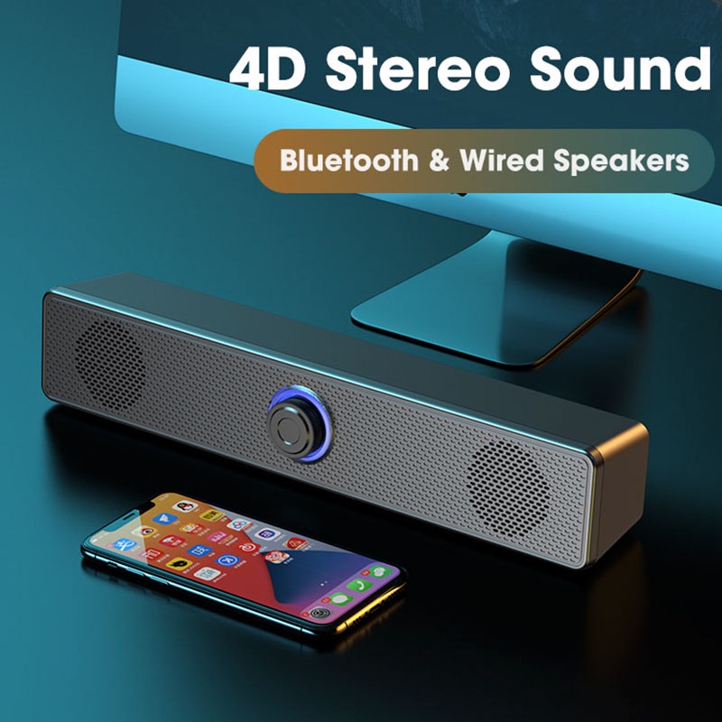 4ง รอบทิศทาง ซาวด์บาร์ บลูทูธ5.0ลําโพงคอมพิวเตอร์สายสเตอริโอซับวูฟเฟอร์เสียงบาร์สําหรับแล็ปท็อปพีซีโฮมเธียเตอร์ทีวี ถึง ลําโพง