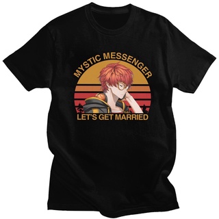 เสื้อตราหานคู่ - คลาสสิกวินเทจ Mystic Messenger เสื้อยืดผู้ชายแขนสั้นผ้าฝ้ายบริสุทธิ์ 707 Saeyoung