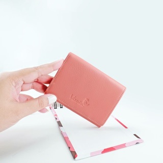 กระเป๋าสตางค์หนังแท้ mini purse สีชมพู Vavia Coral Pink Mini Purse กระเป๋าใส่บัตรหนังวัวแท้ บาง เบา ใช้งานง่าย