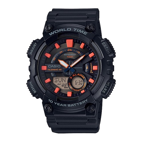 Casio Standard นาฬิกาข้อมือผู้ชาย สีดำ สายเรซิน รุ่น AEQ-110W-1A2VDF,AEQ-110W-1A2,AEQ-110W