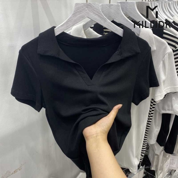 เสื้อยืดแขนสั้น คอวี ลายทาง เข้ากับทุกการแต่งกาย แฟชั่นฤดูร้อน สไตล์ตะวันตก สําหรับผู้หญิง 2022