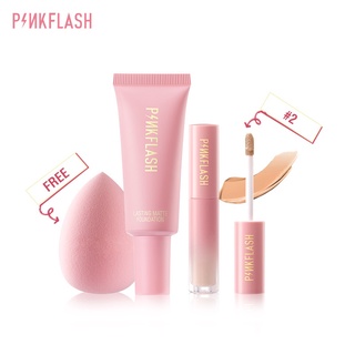 Pinkflash 3 ชิ้น ชุดแต่งหน้า หน้า แมตต์ รองพื้น ปกปิดเต็มรูปแบบ คอนซีลเลอร์ ฟองน้ําแต่งหน้า นุ่ม