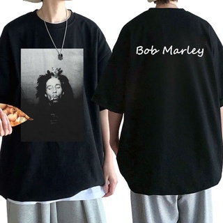 เสื้อยืดลําลอง ผ้าฝ้าย แขนสั้น คอกลม พิมพ์ลาย Bob Marley Smoking Rock สไตล์ฮิปฮอป สําหรับผู้ชาย