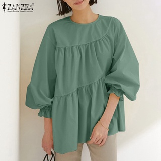 Zanzea เสื้อเบลาส์ลําลอง คอกลม แขนยาว สีพื้น สําหรับผู้หญิง