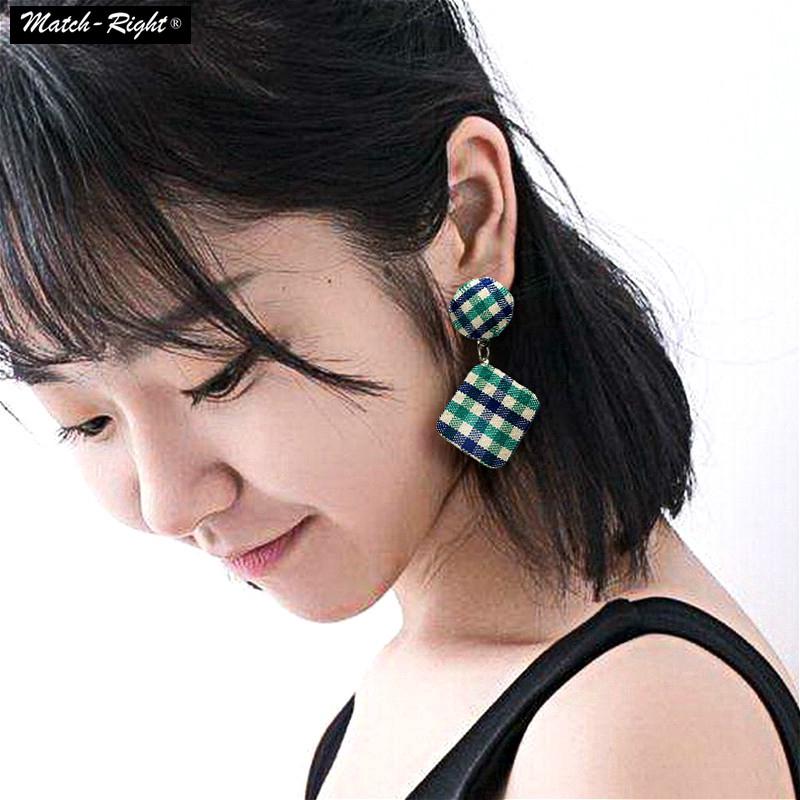 ต่างหูสี่เหลี่ยมหลายสีผ้าเรขาคณิต  Statement Earring Colorful Fabric Square Geometric Earrings