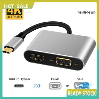 RXL อะแดปเตอร์แปลงฮับ USB 3.1 Type C เป็น 4K HDMI VGA สําหรับ Macbook Air Pro Laptop