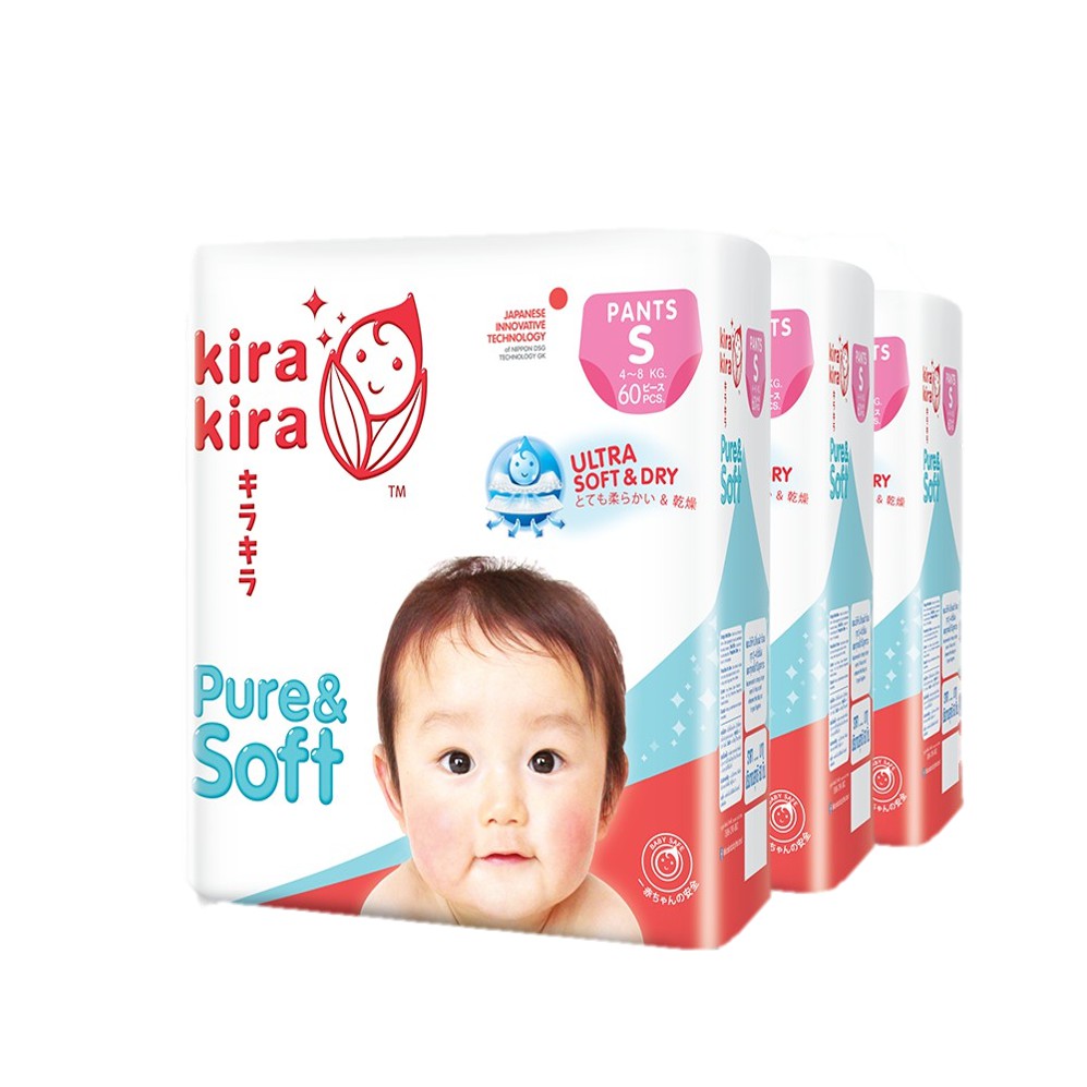 Kira Kira Pure & Soft Jumbo ผ้าอ้อมแบบเทปเเละกางเกง คิระ คิระ Pack x3 ยกลัง