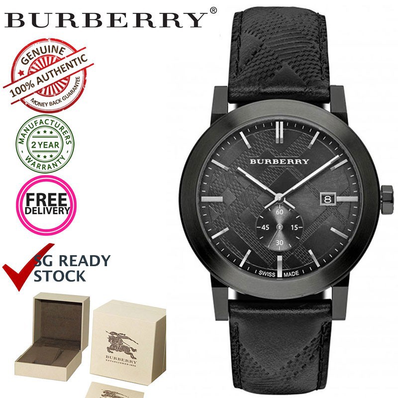 Burberry BU9906 The City Chronograph Men's Black Leather Watchนาฬิกาแฟชั่น