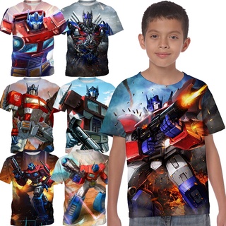 เสื้อยืดลําลอง ลาย Transformers Optimus Prime แฟชั่นฤดูร้อน สําหรับเด็กผู้ชาย อายุ 3-13 ปี