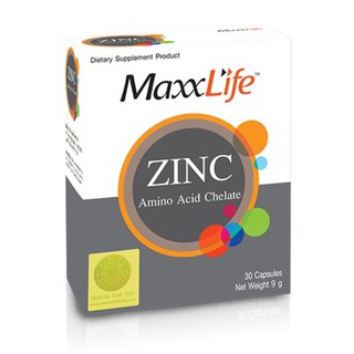 MaxxLife Zinc Amino Acid Chelate แม็กซ์ไลฟ์ ซิงก์ อะมิโน แอซิด คีเลต ลด สิว ผมร่วง บำรุงเล็บ ขนาด 30 แคปซูล 08323