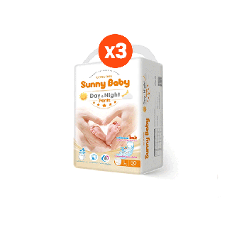 [ส่งฟรี][ขายยกลัง] Sunny Baby Day&Night Pants S58+6/M56+4/L50/XL44/XXL40ชิ้น (x3แพ็ค) แพมเพิสเด็ก ซันนี่เบบี้ แพมเพิสยกลัง กางเกงผ้าอ้อม ชนิดบางพิเศษ เดย์แอนด์ไนท์ ผ้าอ้อมเด็กสำเร็จรูป