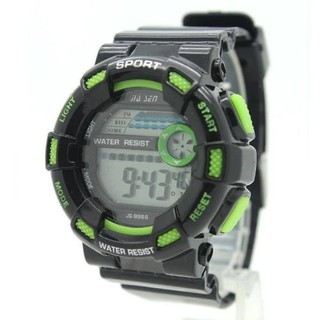 Sport Watch นาฬิกาข้อมือชาย-หญิง สายยางดำ ขอบเขียว ระบบ Digital SW-C04